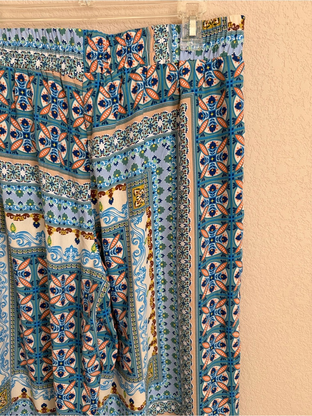 Umgee USA Wide Leg Palazzo Pants L Blue Boho Medallion Tile Print Coastal Flowy - Picture 12 of 14